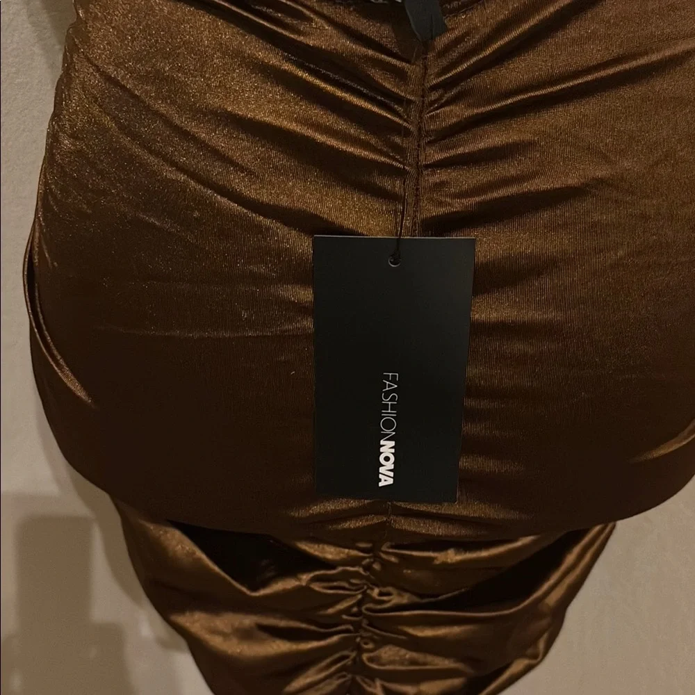 Elegant Brown Satin Dress - Picture 3 of 10